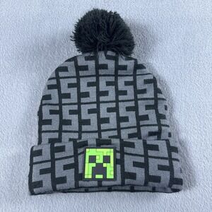 Minecraft Creeper Hat Beanie Knit Gray Pom Youth One Size Geometric Winter Cap